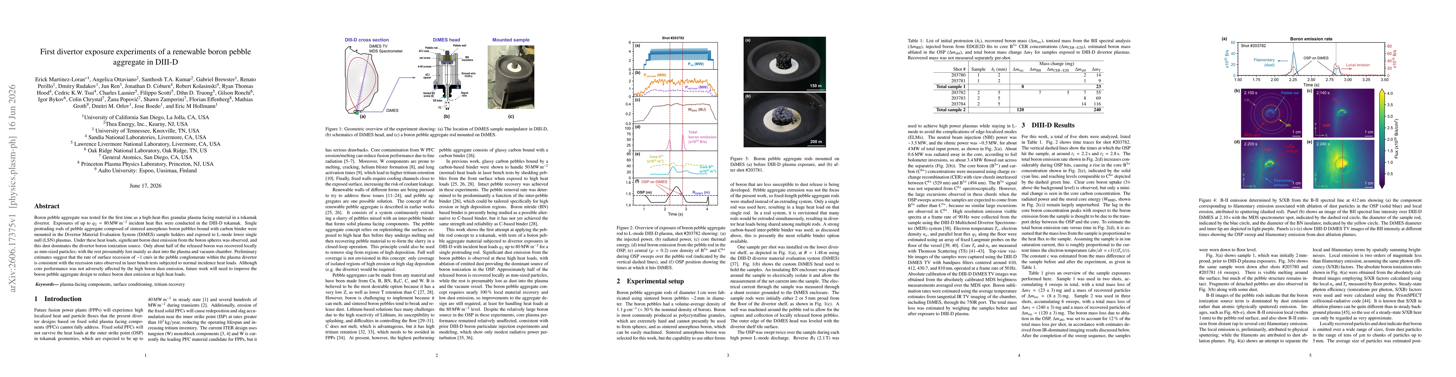 Thumbnail for First divertor exposure experiments of a renewable boron pebble aggregate in DIII-D