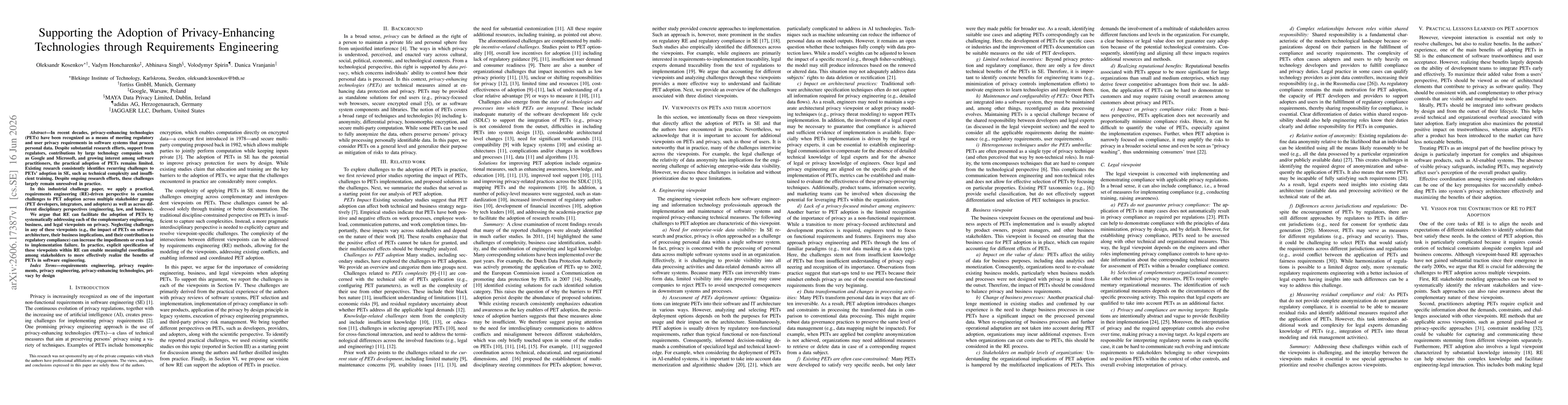 Thumbnail for Supporting the Adoption of Privacy-Enhancing Technologies through Requirements Engineering