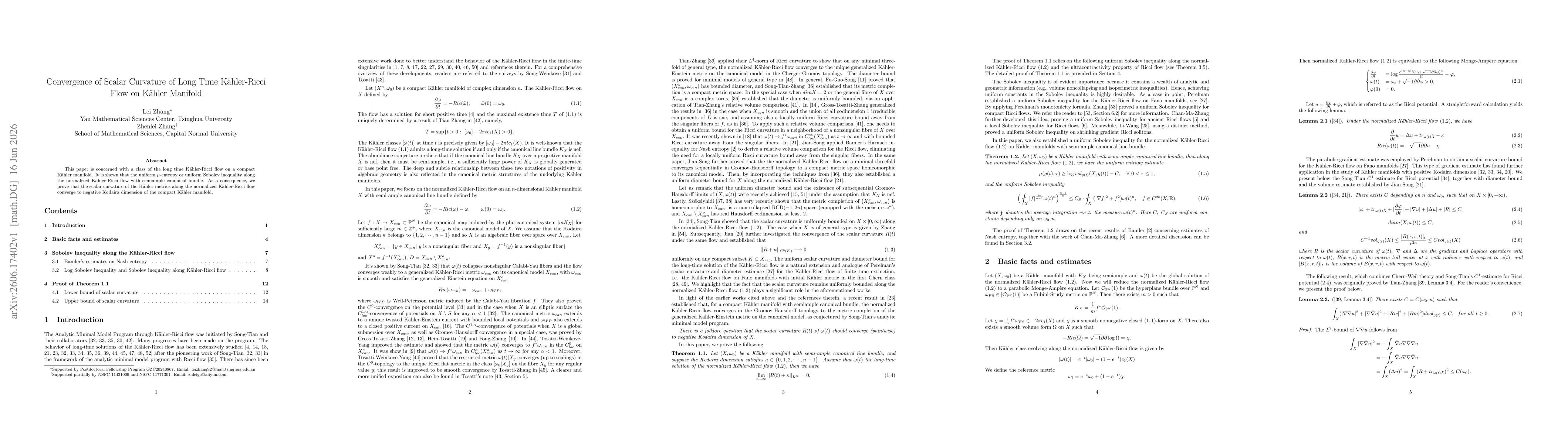 Thumbnail for Convergence of Scalar Curvature of Long Time Kähler-Ricci Flow on Kähler Manifold
