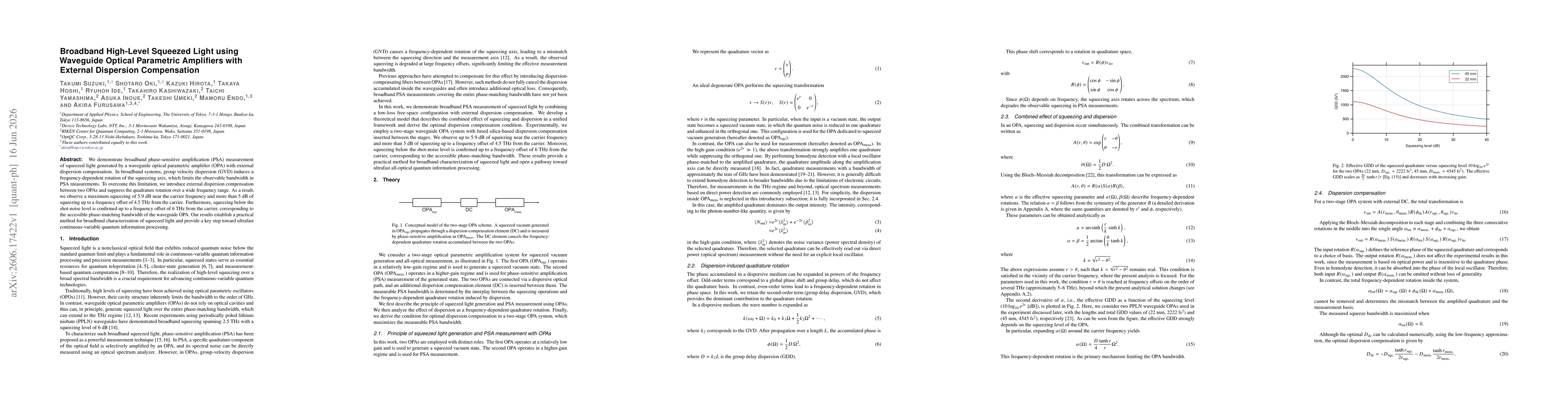 Thumbnail for Broadband High-Level Squeezed Light using Waveguide Optical Parametric Amplifiers with External Dispersion Compensation
