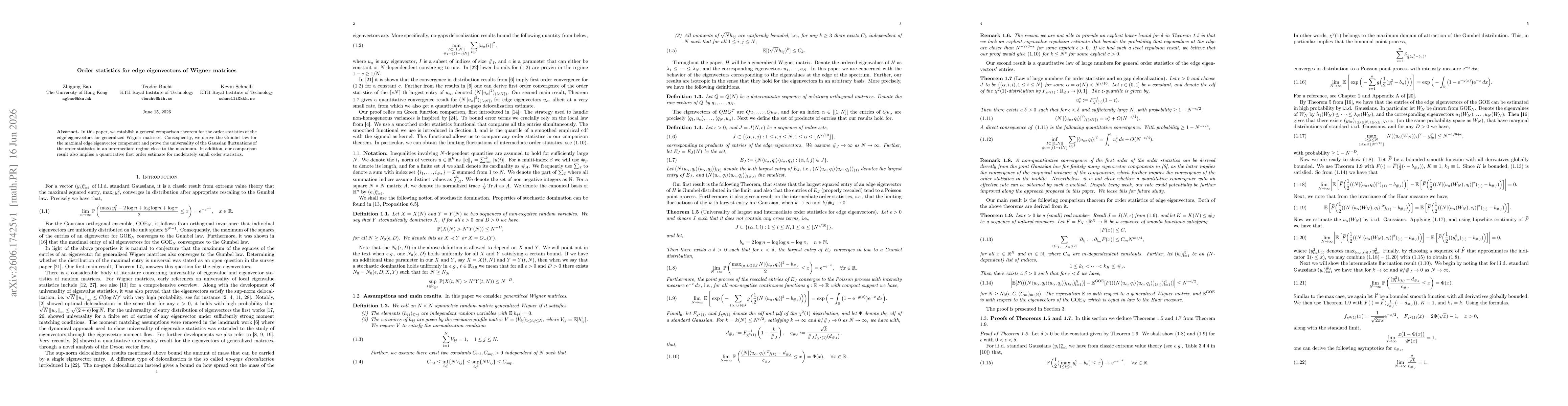 Thumbnail for Order statistics for edge eigenvectors of Wigner matrices