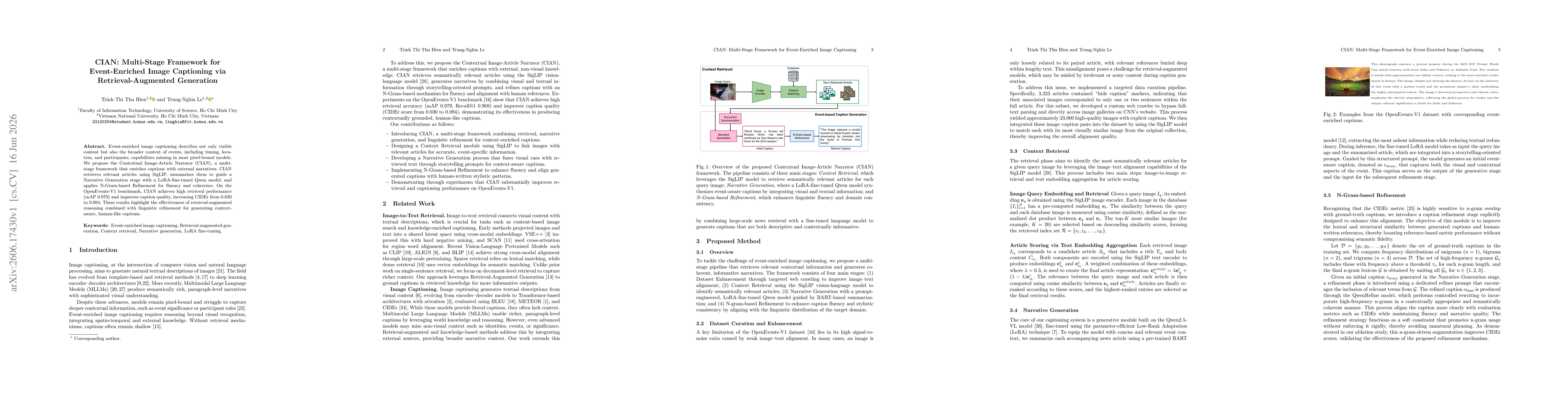Thumbnail for CIAN: Multi-Stage Framework for Event-Enriched Image Captioning via Retrieval-Augmented Generation