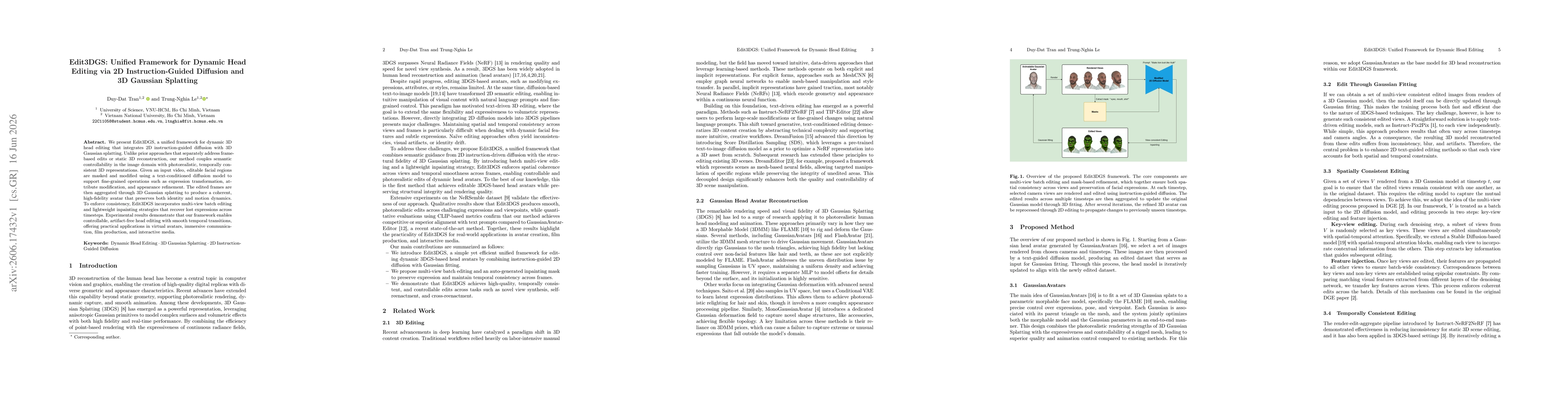 Thumbnail for Edit3DGS: Unified Framework for Dynamic Head Editing via 2D Instruction-Guided Diffusion and 3D Gaussian Splatting