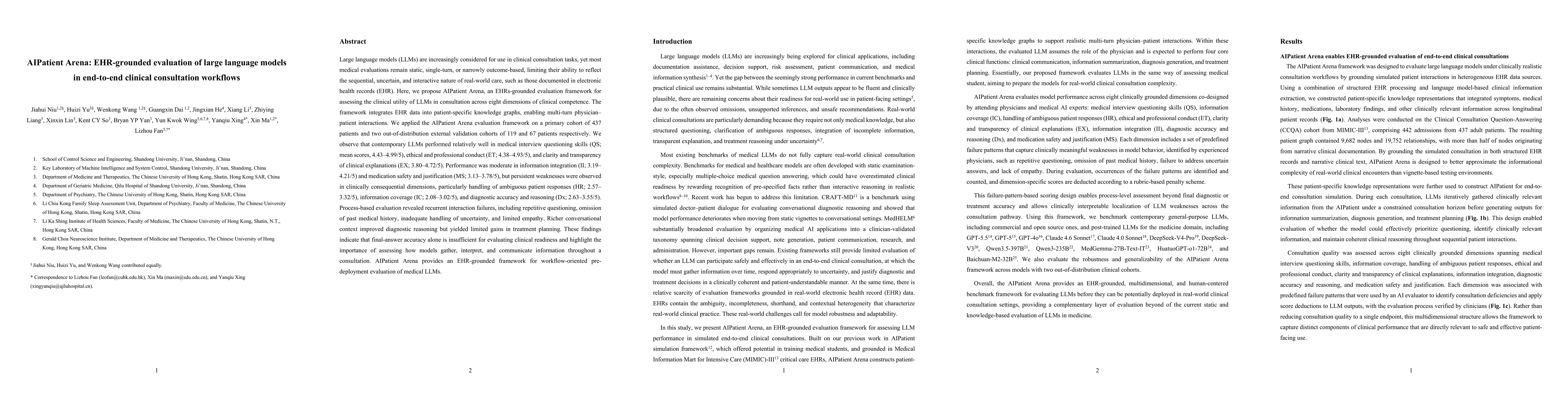 Thumbnail for AIPatient Arena: EHR-grounded evaluation of large language models in end-to-end clinical consultation workflows