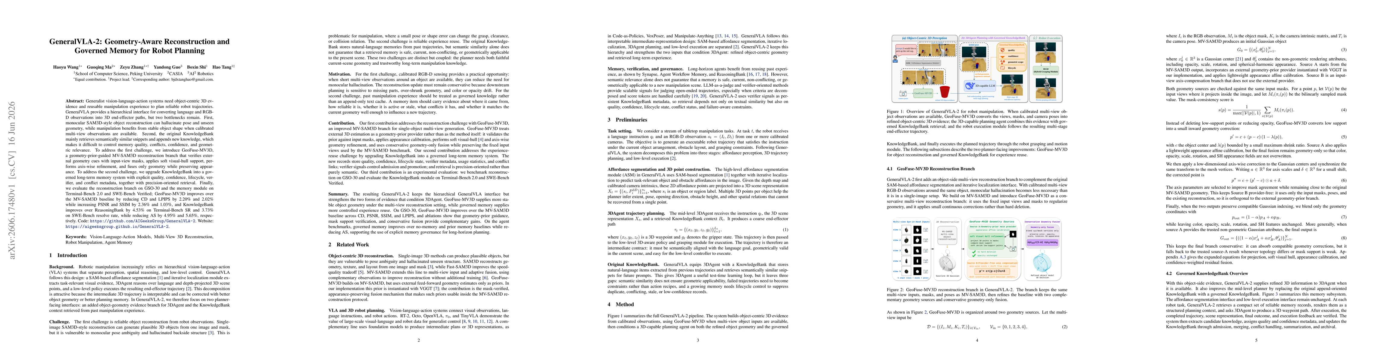 Thumbnail for GeneralVLA-2: Geometry-Aware Reconstruction and Governed Memory for Robot Planning