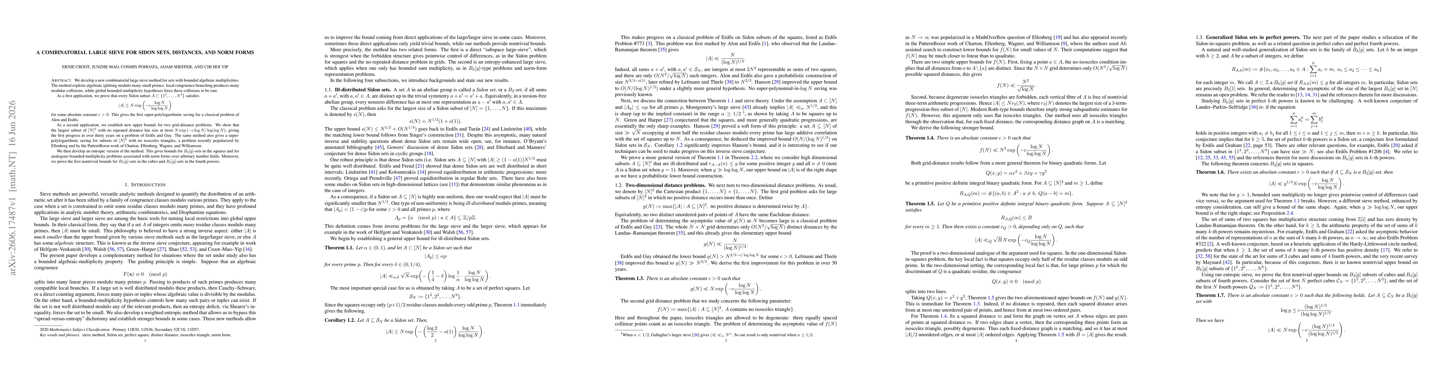 Thumbnail for A combinatorial large sieve for Sidon sets, distances, and norm forms