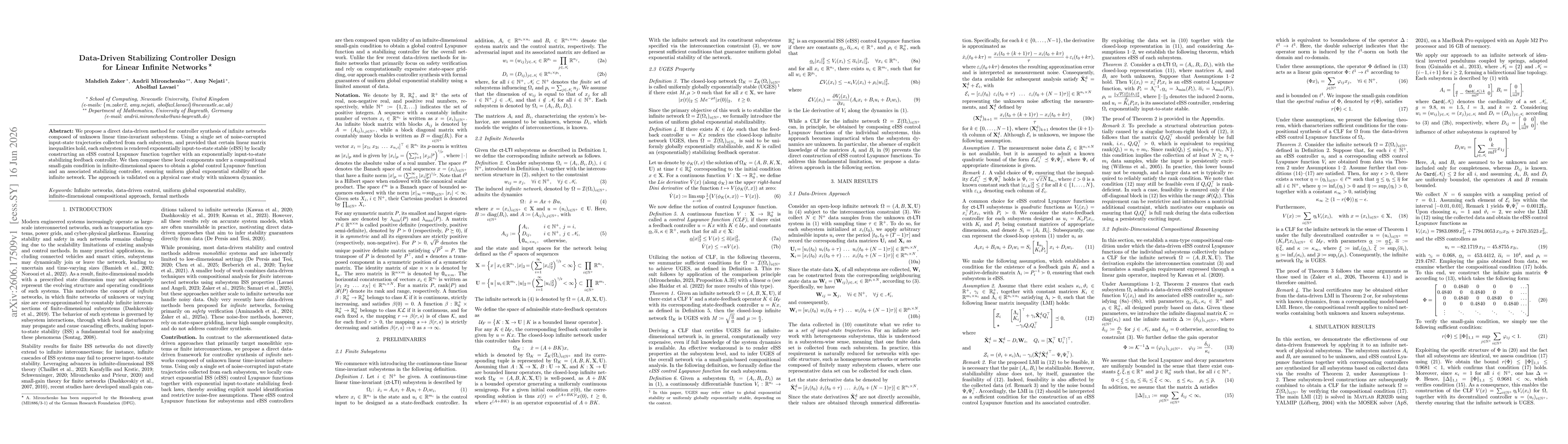 Thumbnail for Data-Driven Stabilizing Controller Design for Linear Infinite Networks
