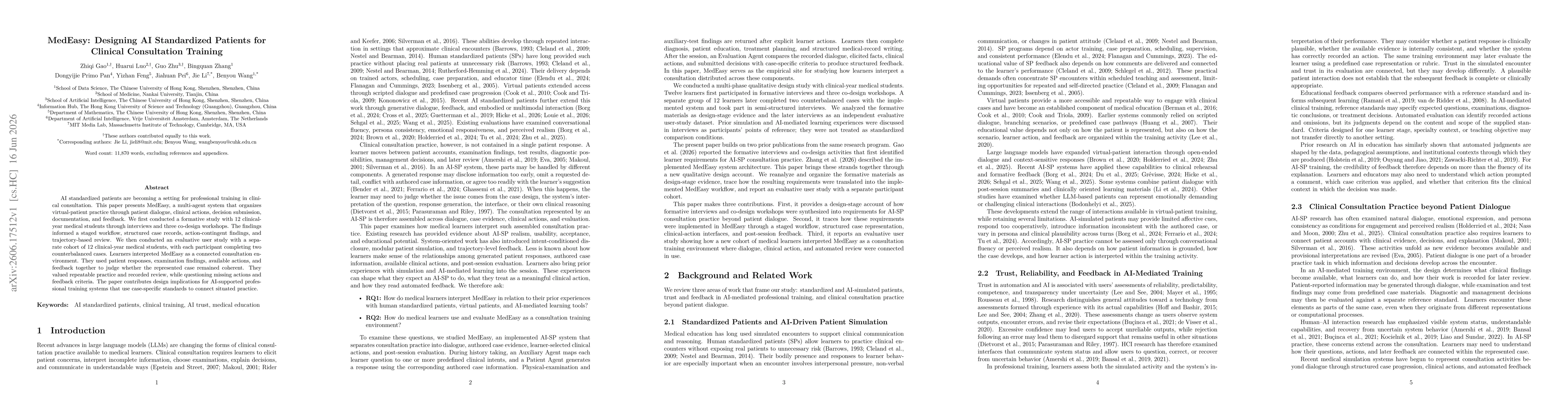 Thumbnail for MedEasy: Designing AI Standardized Patients for Clinical Consultation Training