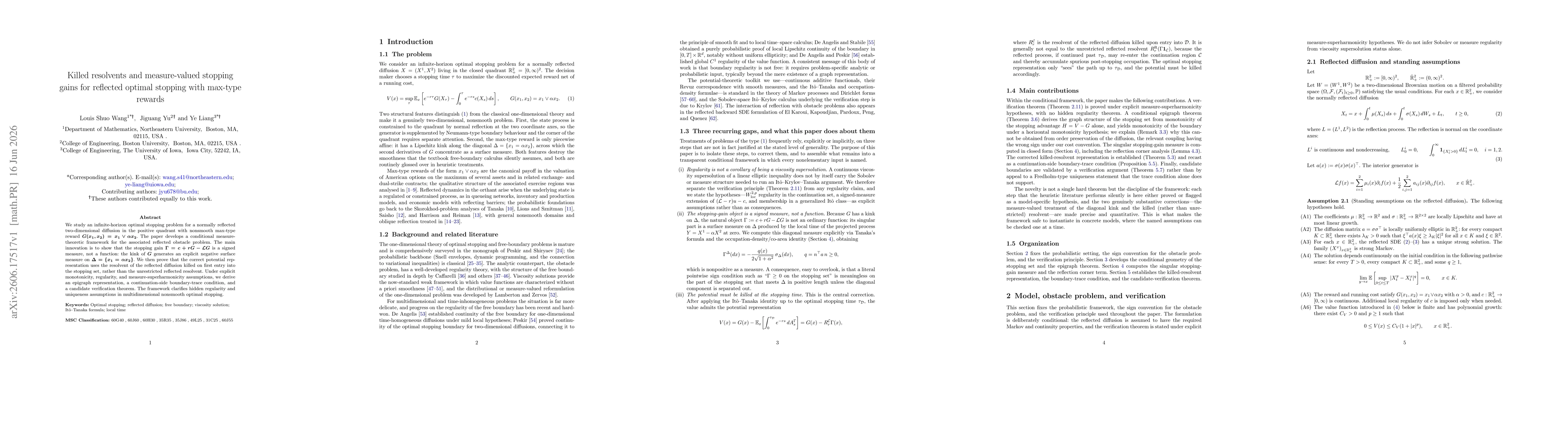 Thumbnail for Killed resolvents and measure-valued stopping gains for reflected optimal stopping with max-type rewards
