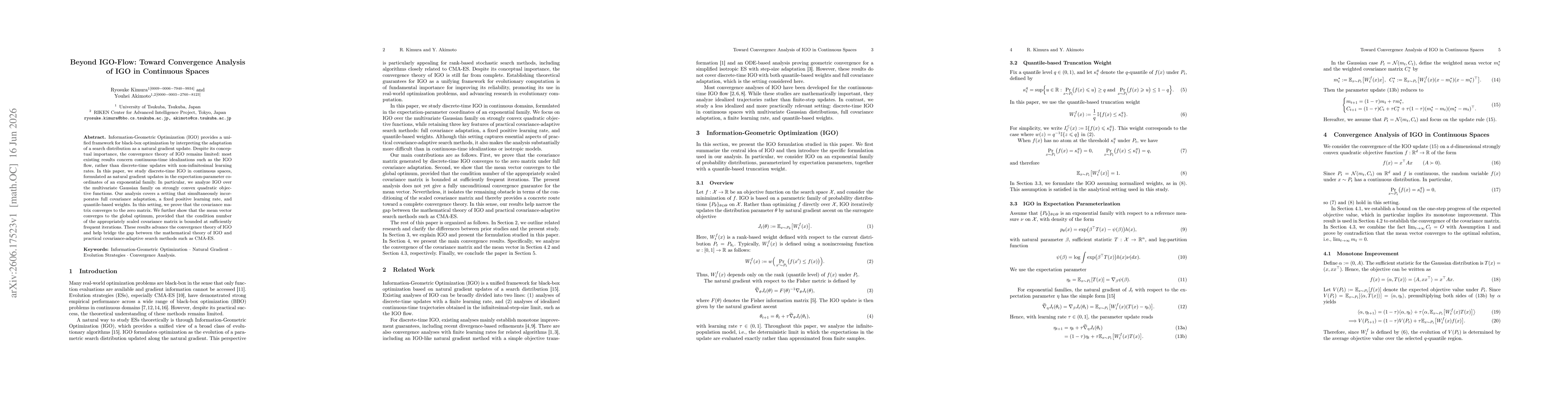 Thumbnail for Beyond IGO-Flow: Toward Convergence Analysis of IGO in Continuous Spaces