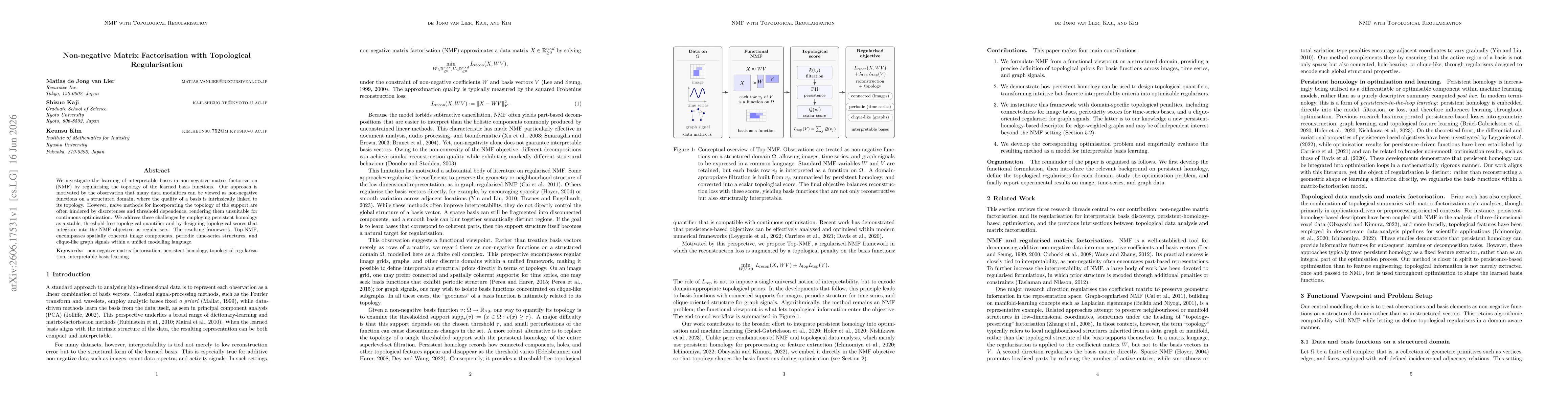 Thumbnail for Non-negative Matrix Factorisation with Topological Regularisation
