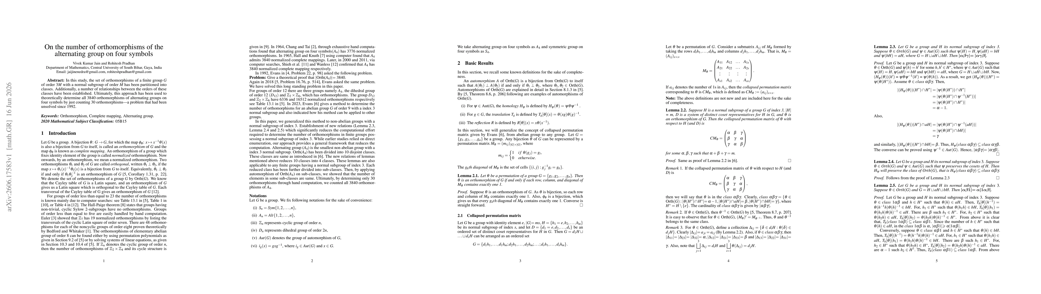 Thumbnail for On the number of orthomorphisms of the alternating group on four symbols