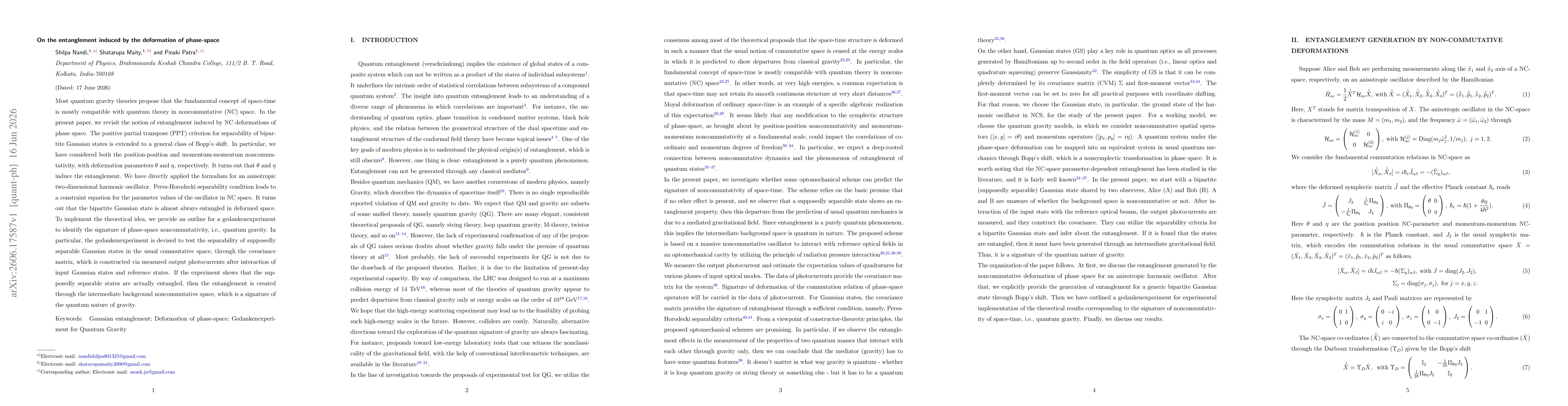 Thumbnail for On the entanglement induced by the deformation of phase-space