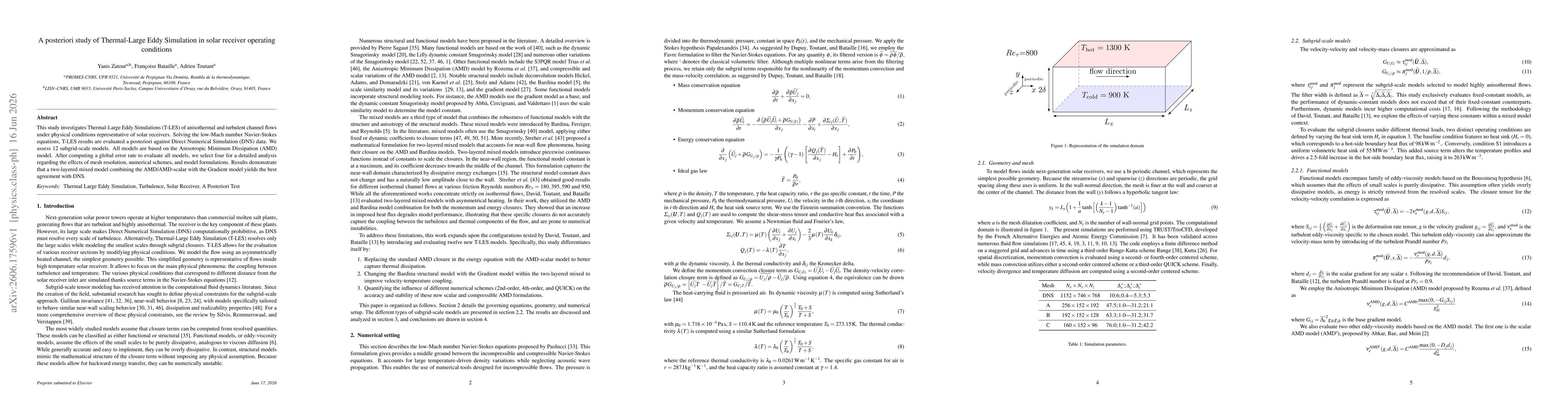 Thumbnail for A posteriori study of Thermal-Large Eddy Simulation in solar receiver operating conditions