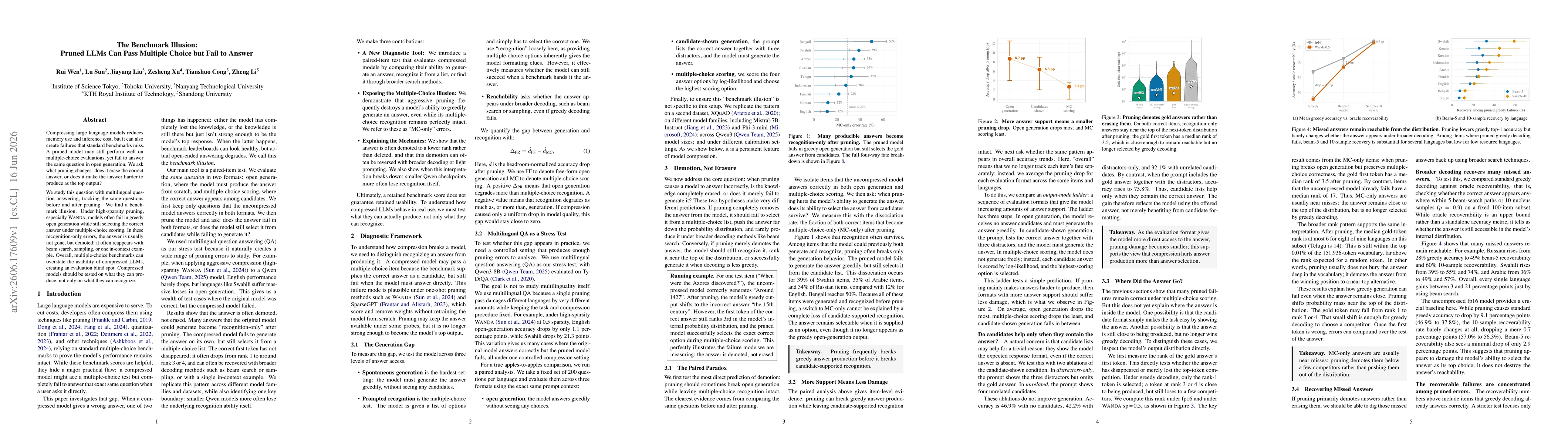 Thumbnail for The Benchmark Illusion: Pruned LLMs Can Pass Multiple Choice but Fail to Answer