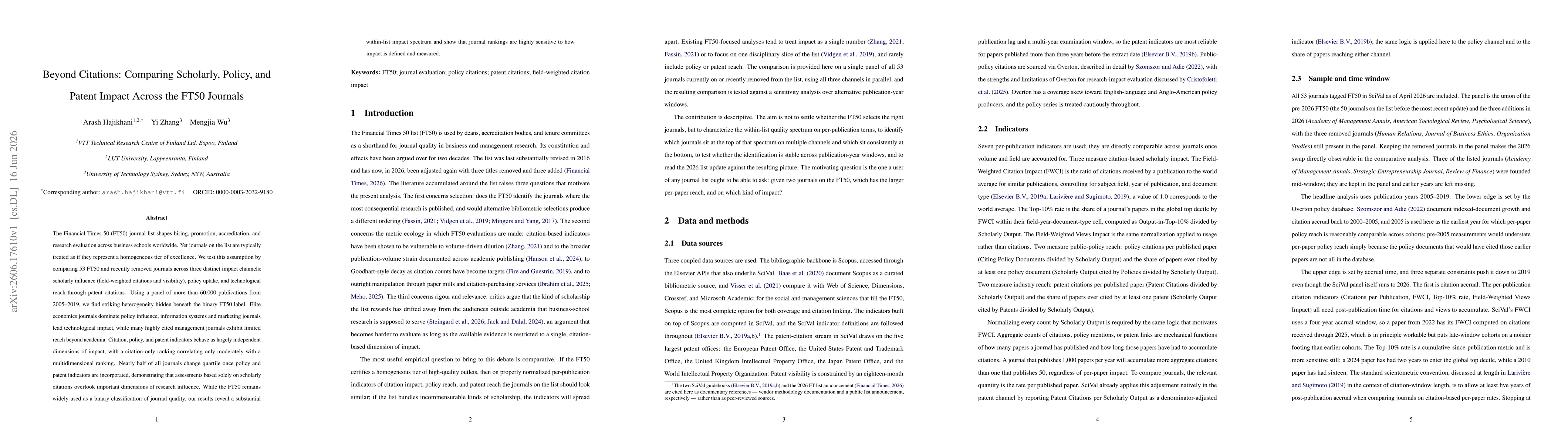 Thumbnail for Beyond Citations: Comparing Scholarly, Policy, and Patent Impact Across the FT50 Journals