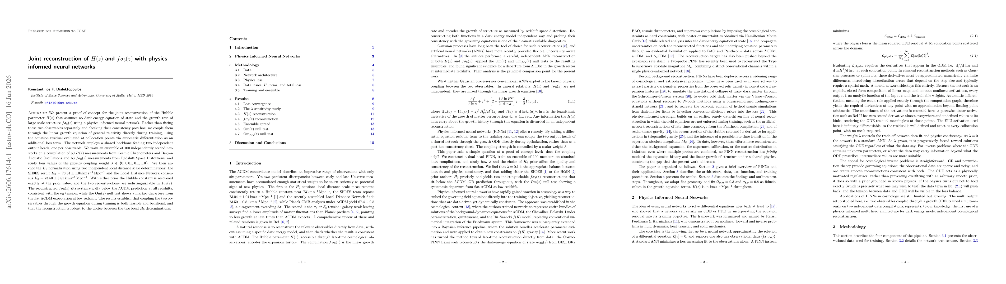 Thumbnail for Joint reconstruction of $H(z)$ and $fσ_8(z)$ with physics informed neural networks
