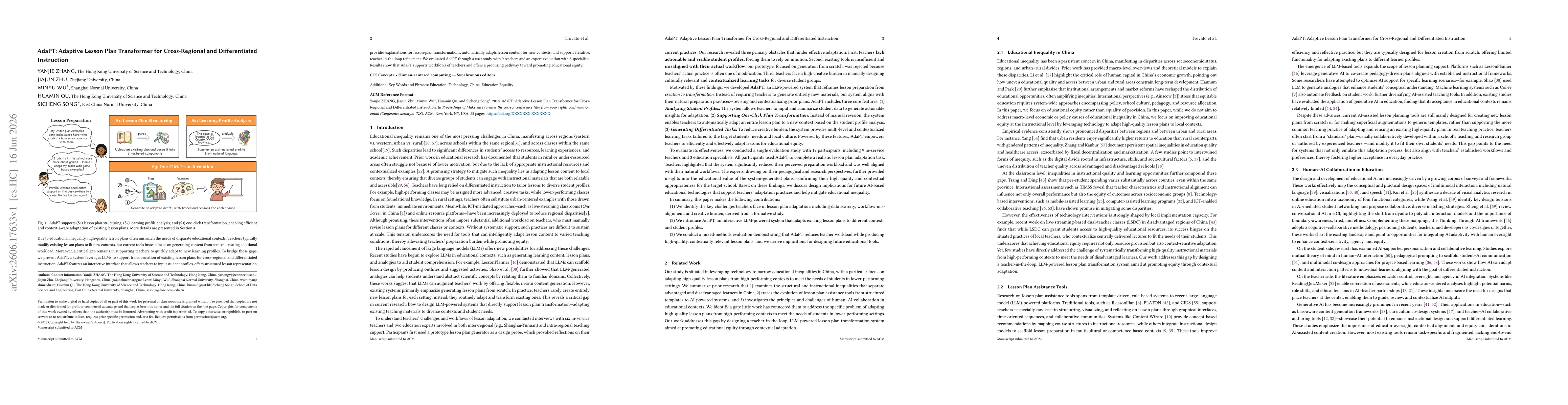 Thumbnail for AdaPT: Adaptive Lesson Plan Transformer for Cross-Regional and Differentiated Instruction