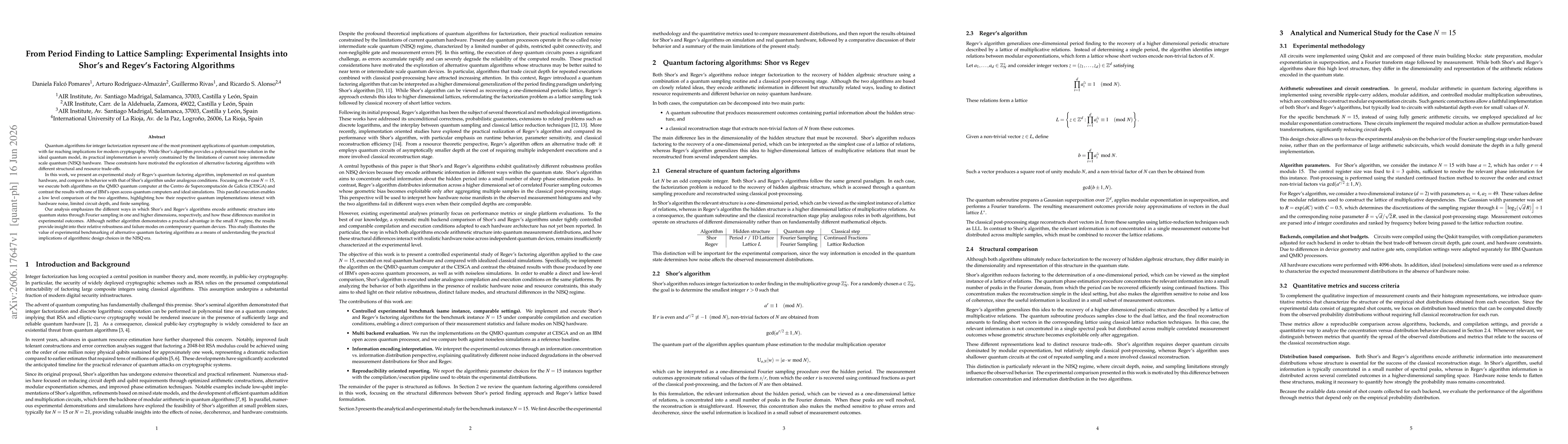 Thumbnail for From Period Finding to Lattice Sampling: Experimental Insights into Shor's and Regev's Factoring Algorithms