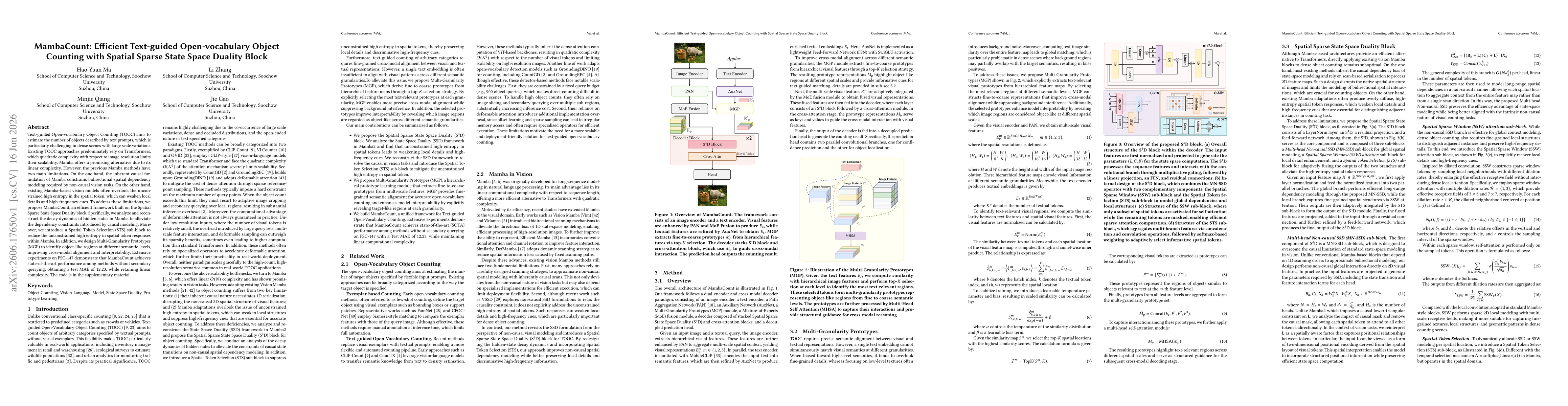 Thumbnail for MambaCount: Efficient Text-guided Open-vocabulary Object Counting with Spatial Sparse State Space Duality Block