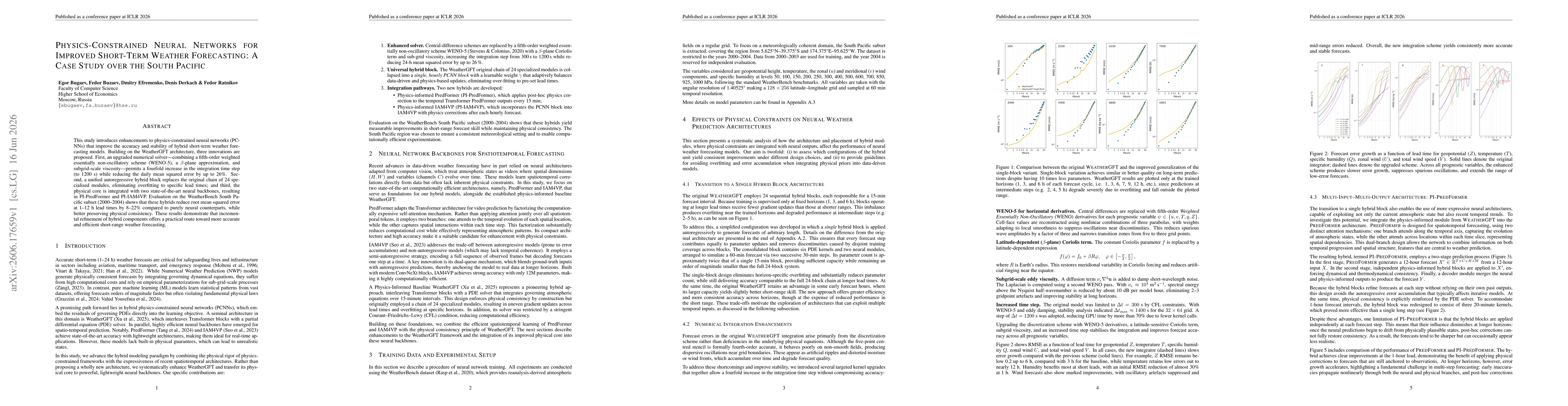 Thumbnail for Physics-Constrained Neural Networks for Improved Short-Term Weather Forecasting: A Case Study over the South Pacific