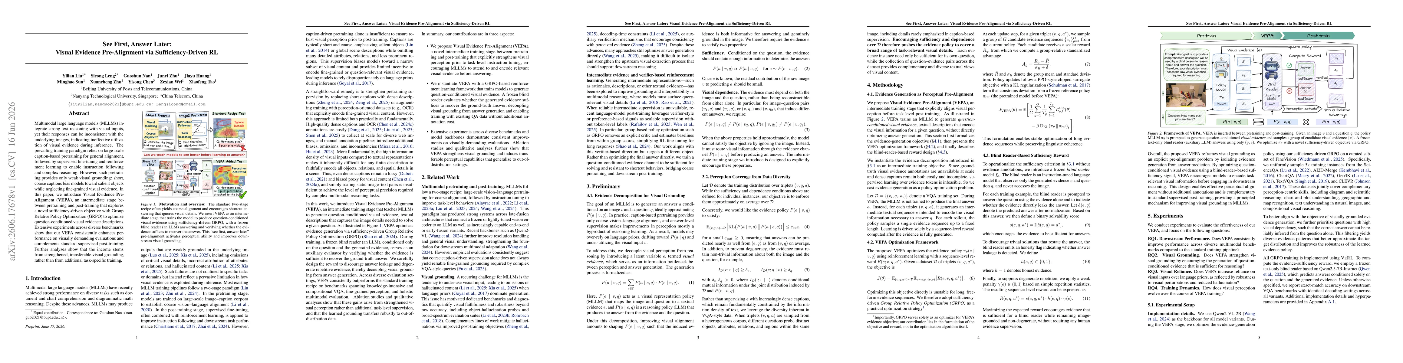 Thumbnail for See First, Answer Later: Visual Evidence Pre-Alignment via Sufficiency-Driven RL