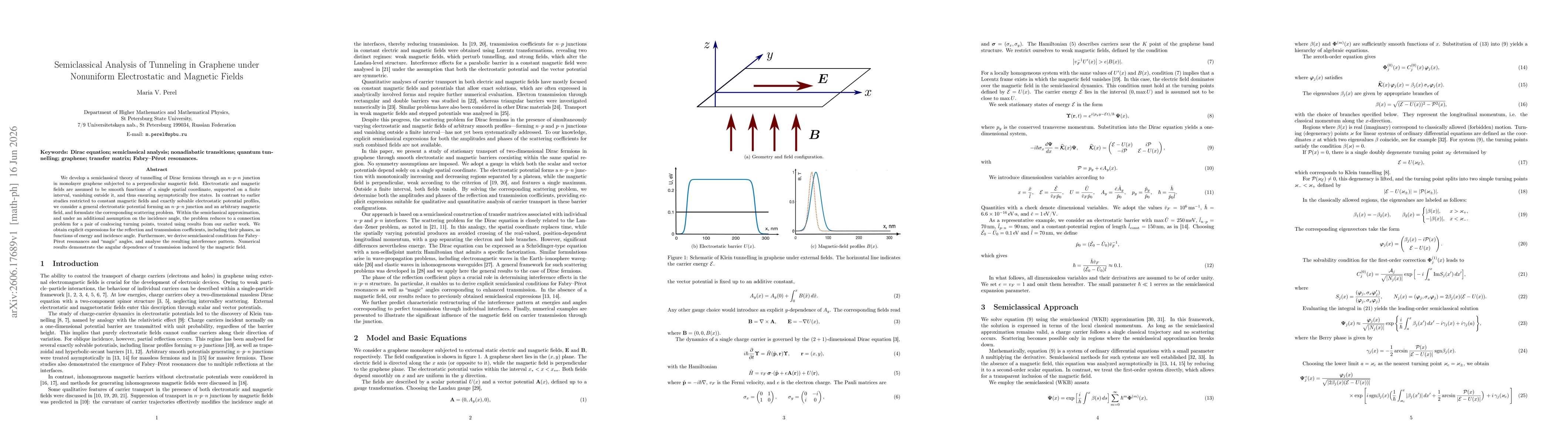 Thumbnail for Semiclassical Analysis of Tunneling in Graphene under Nonuniform Electrostatic and Magnetic Fields