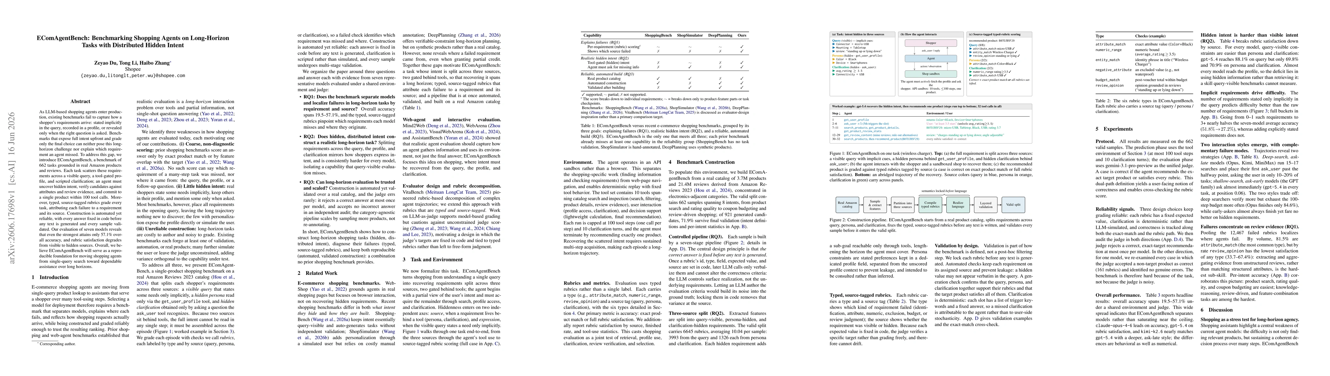 Thumbnail for EComAgentBench: Benchmarking Shopping Agents on Long-Horizon Tasks with Distributed Hidden Intent
