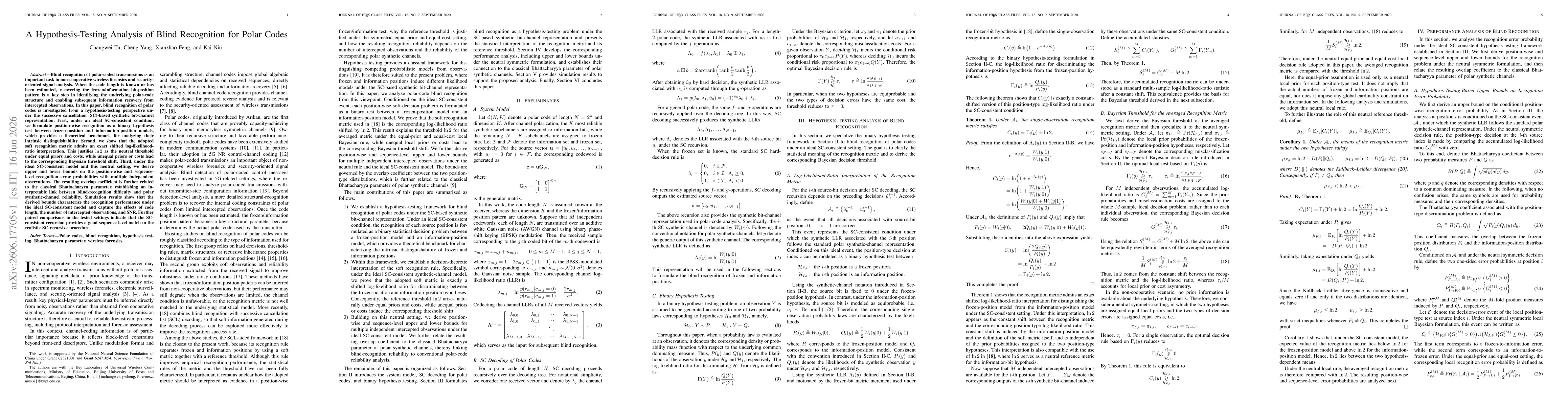 Thumbnail for A Hypothesis-Testing Analysis of Blind Recognition for Polar Codes