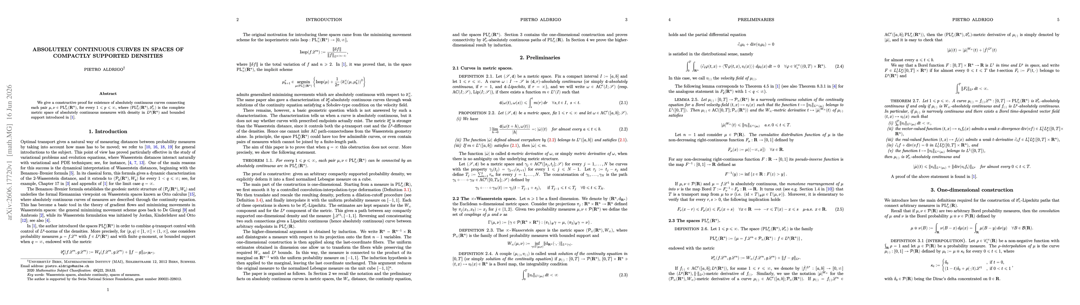 Thumbnail for Absolutely continuous curves in spaces of compatly supported densities