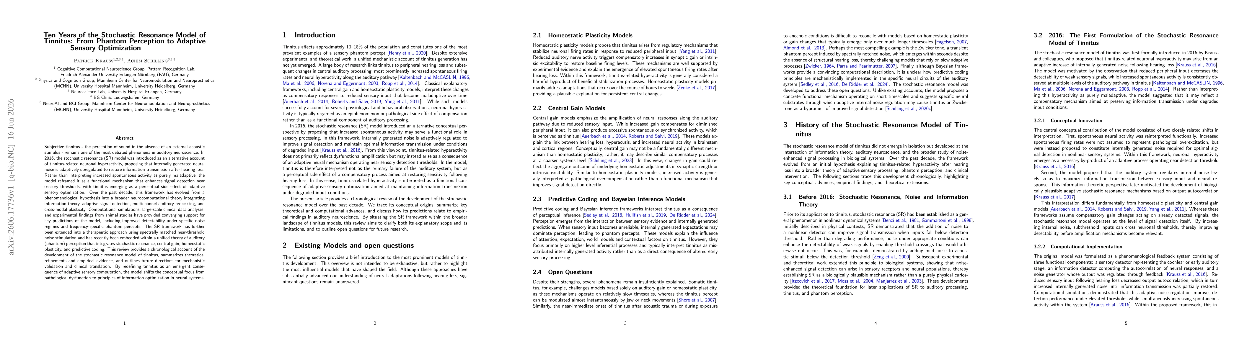 Thumbnail for Ten Years of the Stochastic Resonance Model of Tinnitus: From Phantom Perception to Adaptive Sensory Optimization