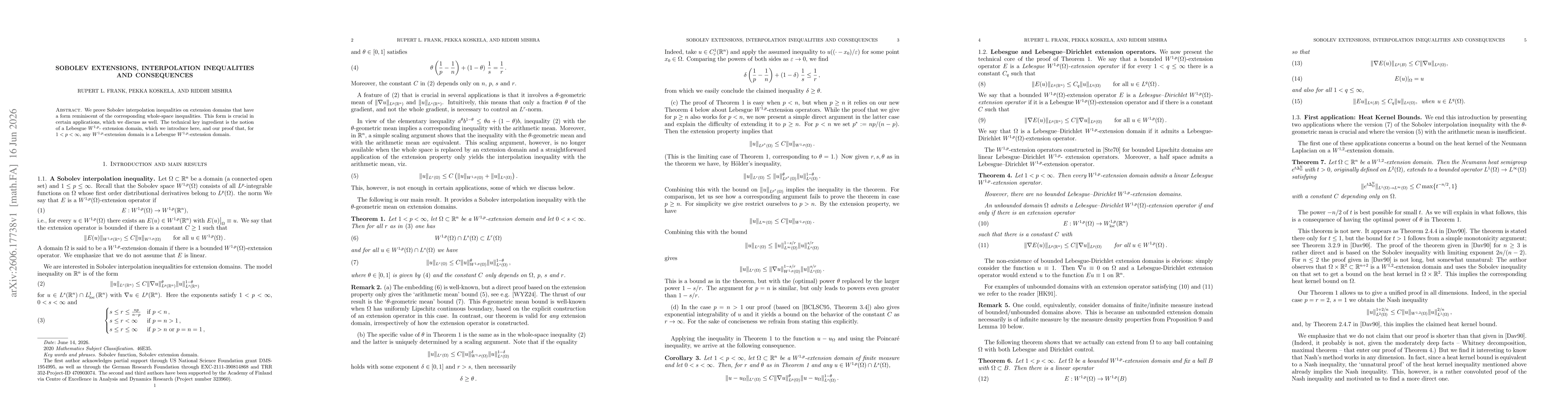 Thumbnail for Sobolev extensions, interpolation inequalities and consequences