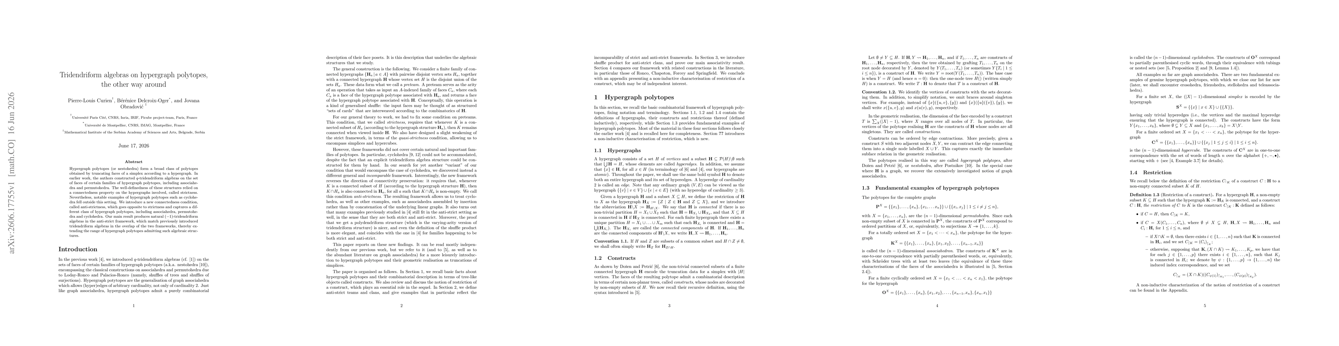 Thumbnail for Tridendriform algebras on hypergraph polytopes, the other way around