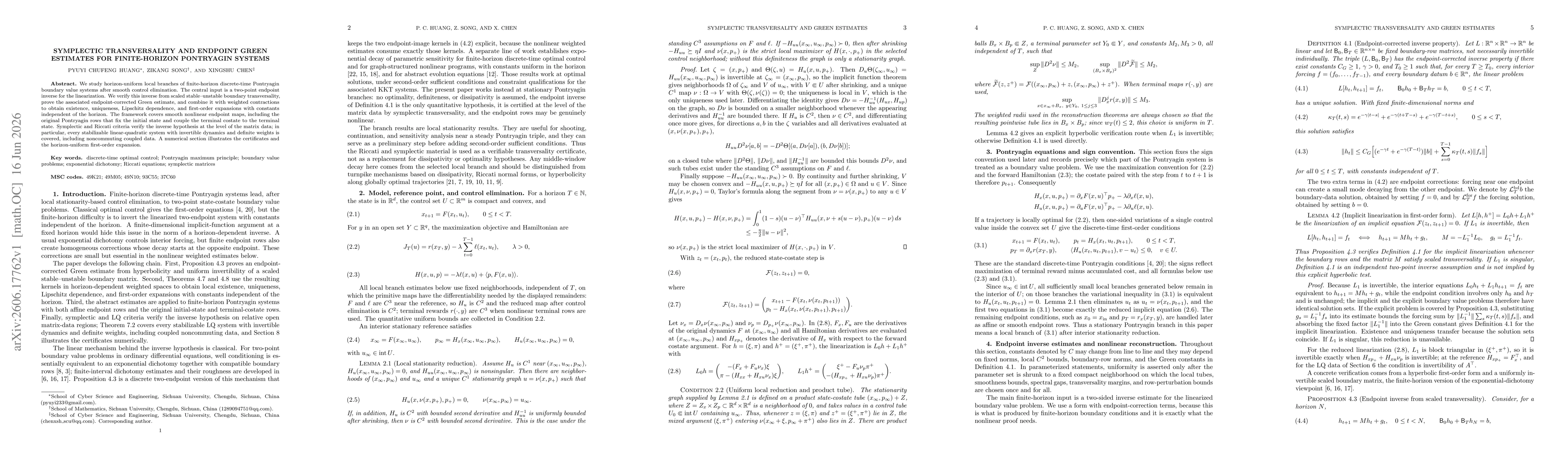 Thumbnail for Symplectic Transversality and Endpoint Green Estimates for Finite-Horizon Pontryagin Systems