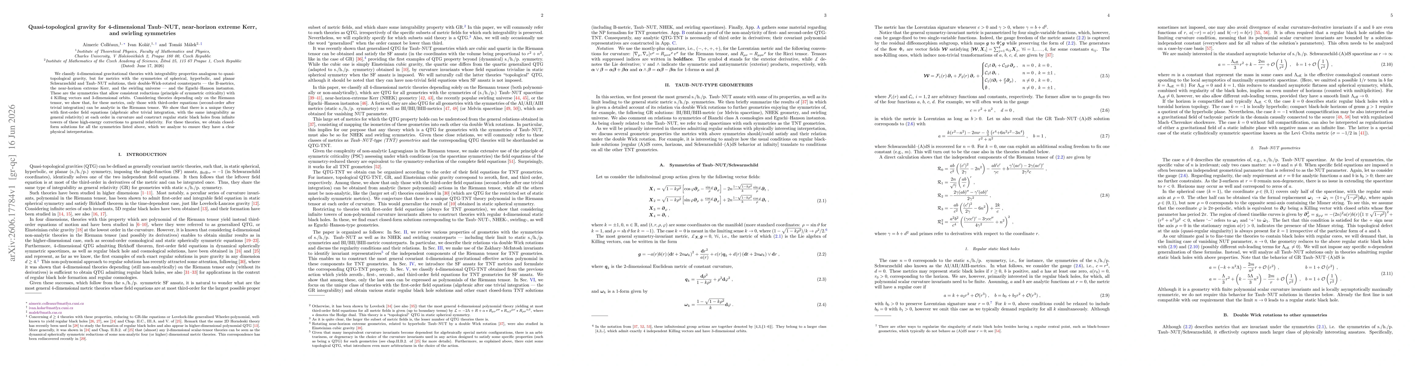 Thumbnail for Quasi-topological gravity for 4-dimensional Taub-NUT, near-horizon extreme Kerr, and swirling symmetries