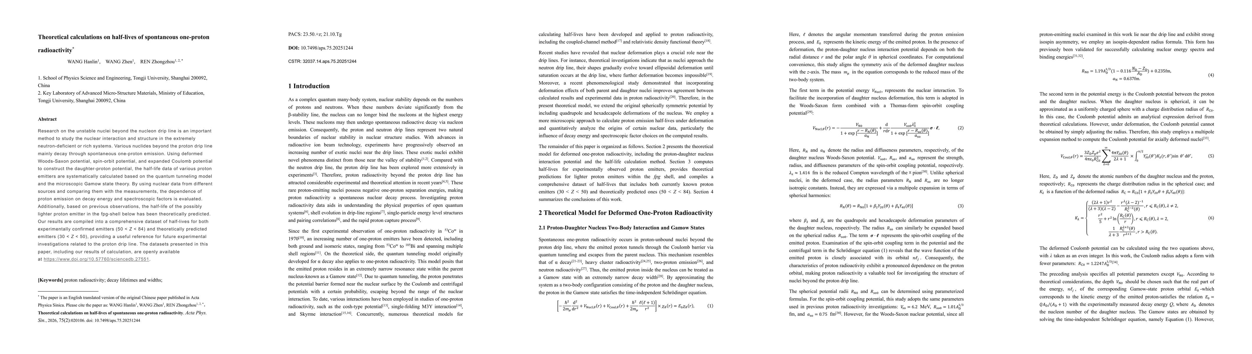 Thumbnail for Theoretical calculations on half-lives of spontaneous one-proton radioactivity
