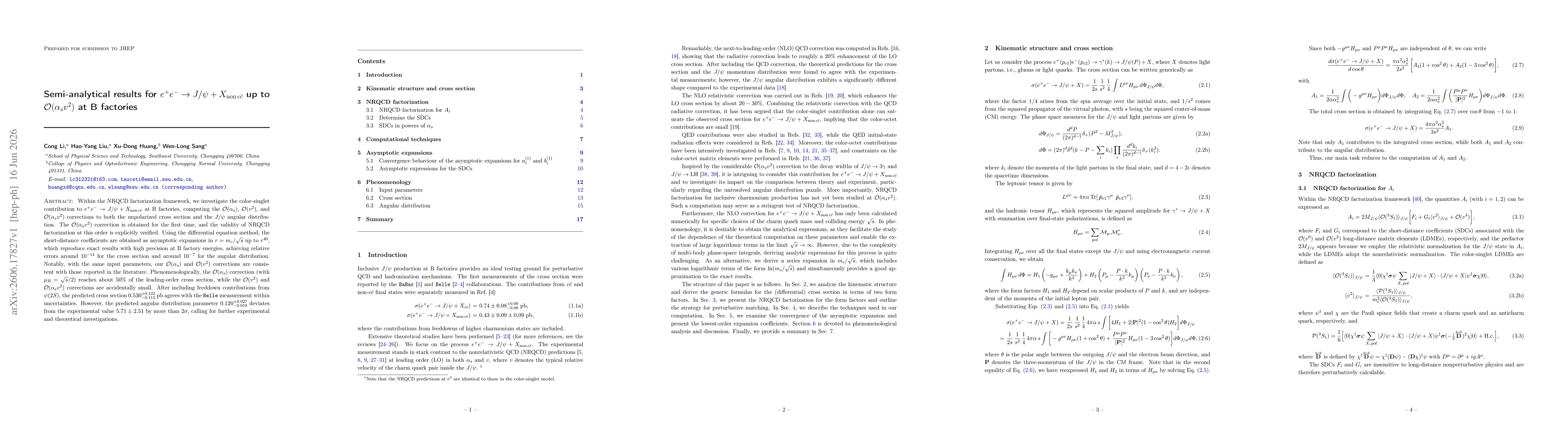 Thumbnail for Semi-analytical results for $e^+e^-\to J/ψ+ X_{{\rm non\,}c\bar{c}}$ up to $\mathcal{O}(α_s v^2)$ at B factories