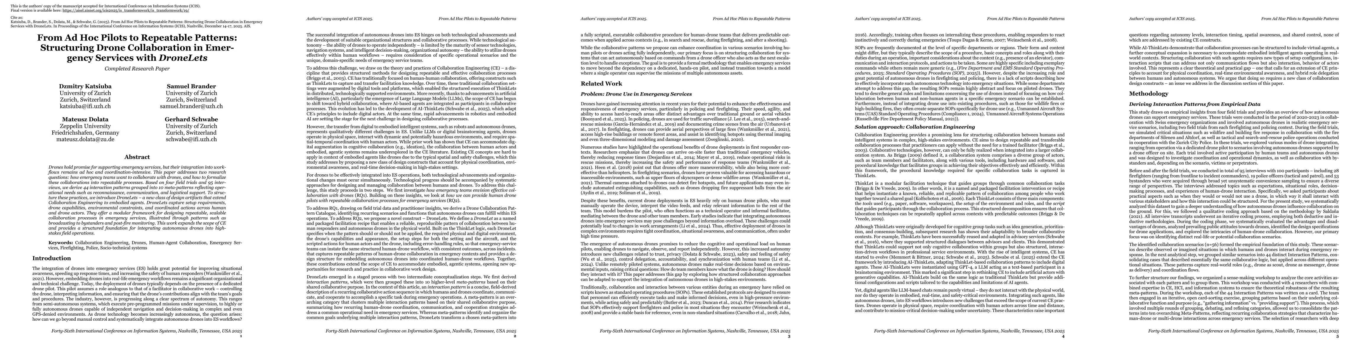 Thumbnail for From Ad Hoc Pilots to Repeatable Patterns: Structuring Drone Collaboration in Emergency Services with DroneLets