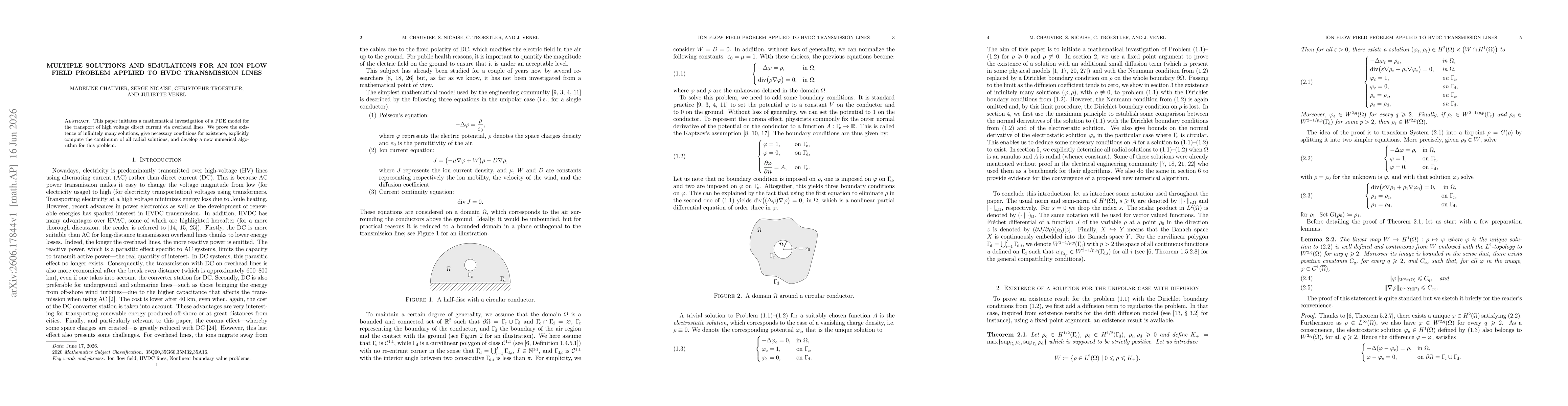 Thumbnail for Multiple solutions and simulations for an Ion Flow Field problem applied to HVDC transmission lines