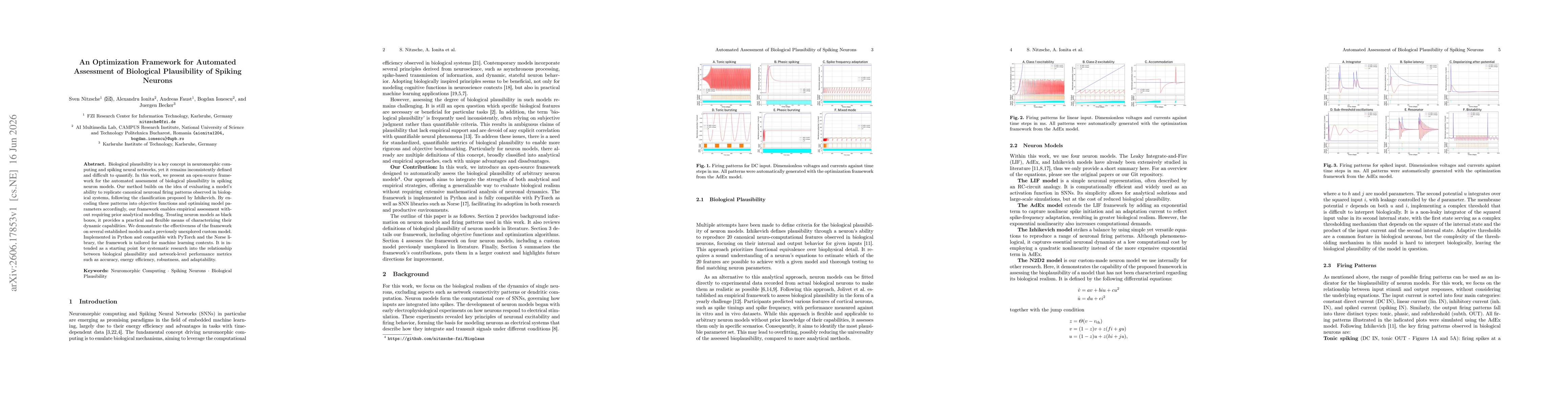 Thumbnail for An Optimization Framework for Automated Assessment of Biological Plausibility of Spiking Neurons
