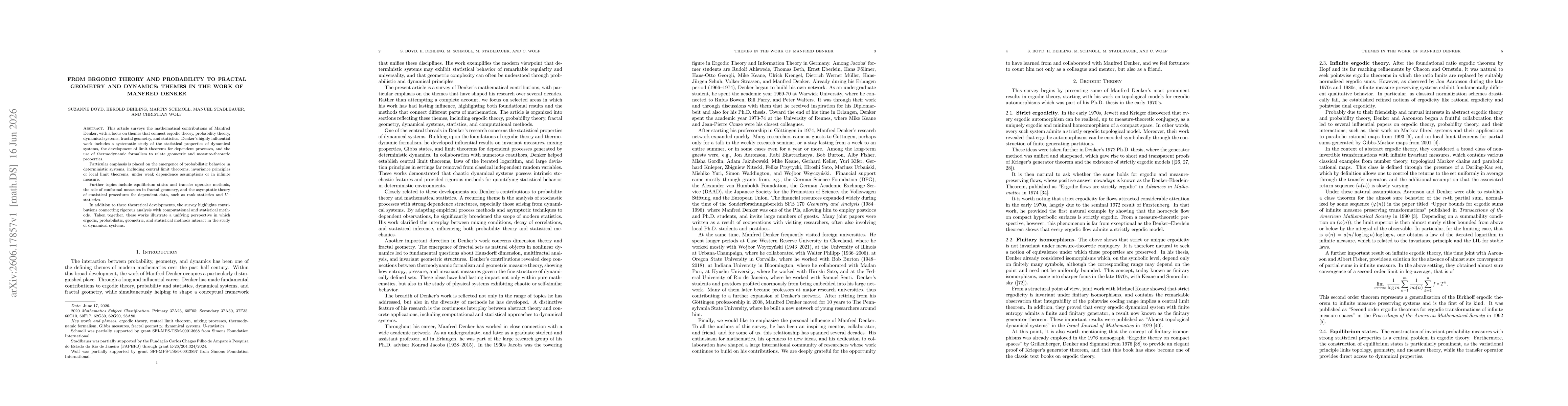 Thumbnail for From Ergodic Theory and Probability to Fractal Geometry and Dynamics: Themes in the Work of Manfred Denker