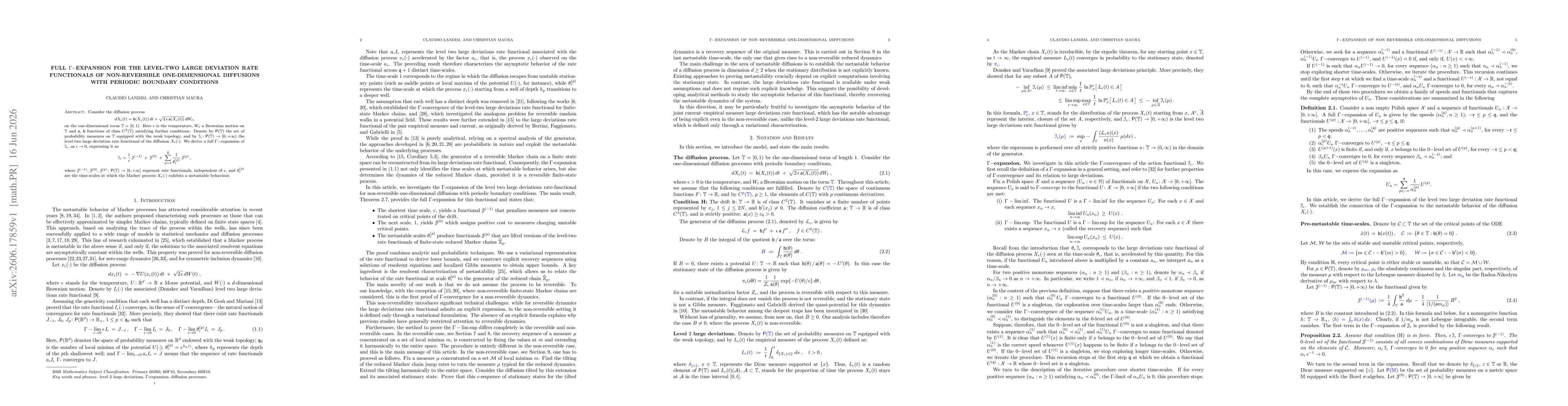 Thumbnail for Full $Γ-$expansion for the level-two large deviation rate functionals of non-reversible one-dimensional diffusions with periodic boundary conditions
