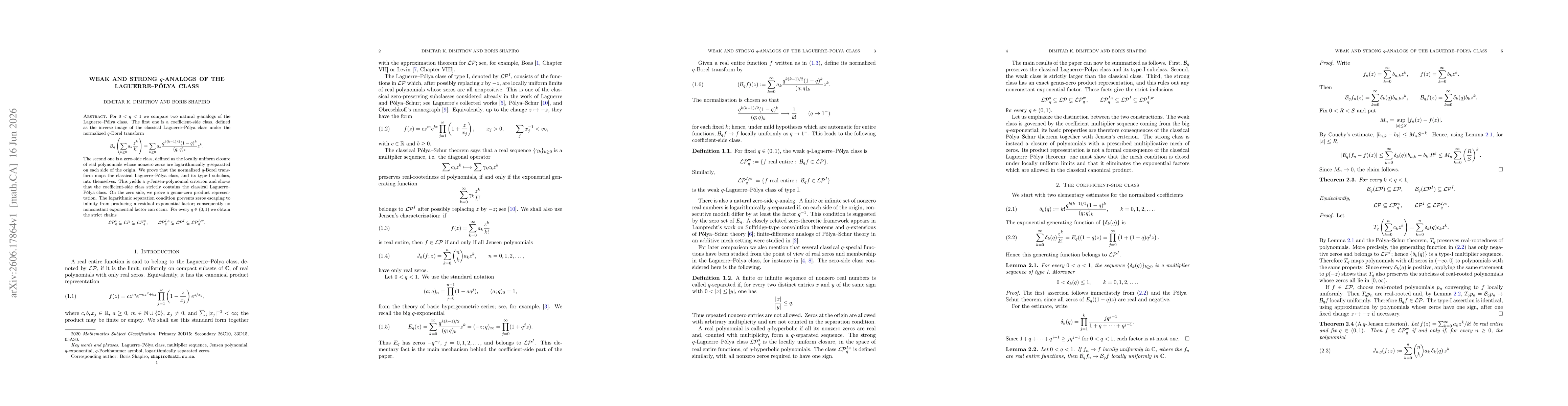 Thumbnail for Weak and strong $q$-analogs of the Laguerre--Pólya class