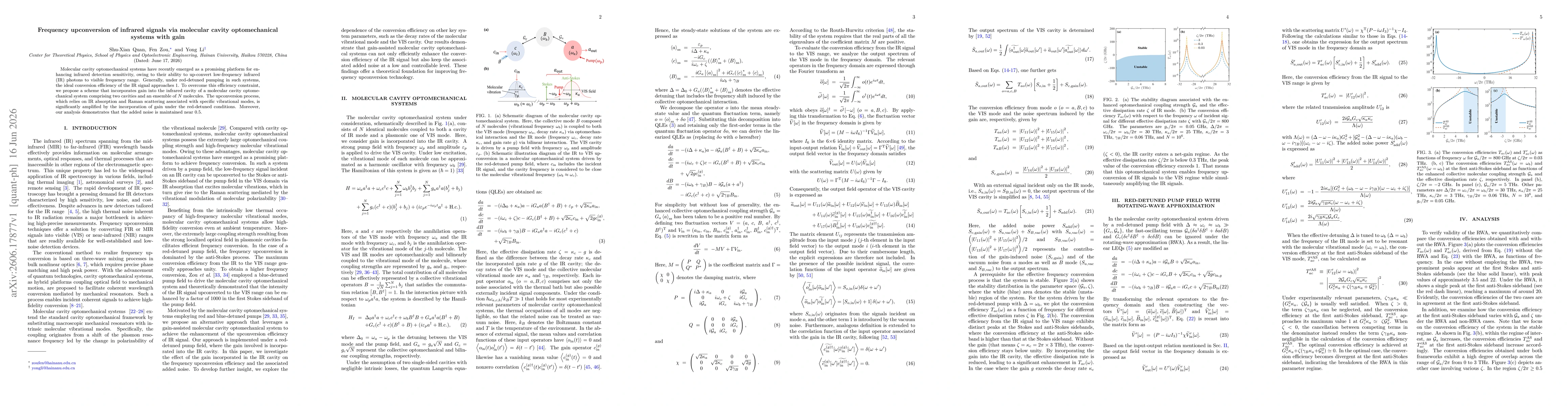 Thumbnail for Frequency upconversion of infrared signals via molecular cavity optomechanical systems with gain