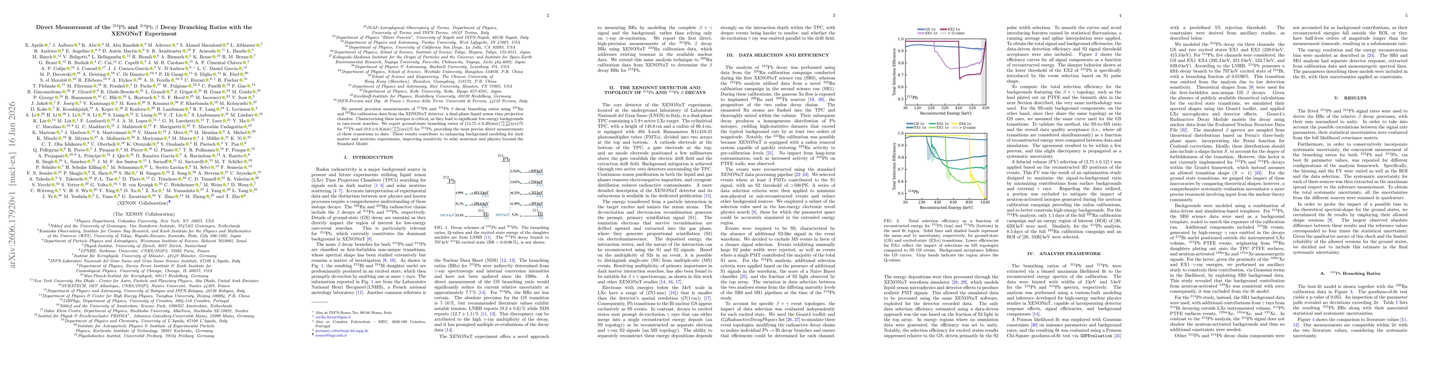 Thumbnail for Direct Measurement of the $^{212}\mathrm{Pb}$ and $^{214}\mathrm{Pb}$ $β$ Decay Branching Ratios with the XENONnT Experiment