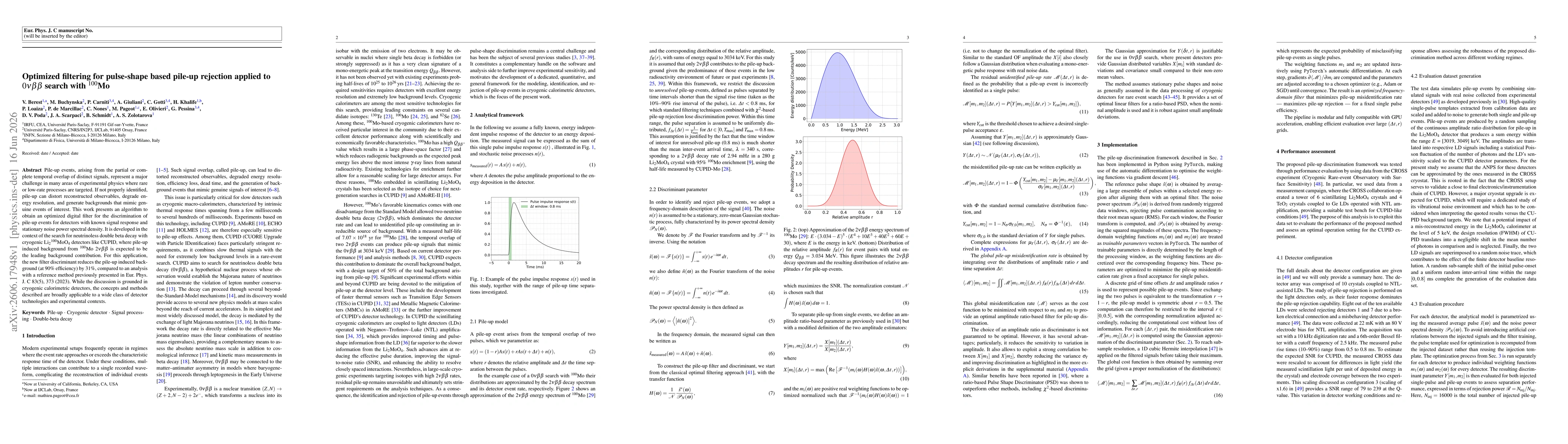 Thumbnail for Optimized filtering for pulse-shape based pile-up rejection applied to $0νββ$ search with $^{100}$Mo
