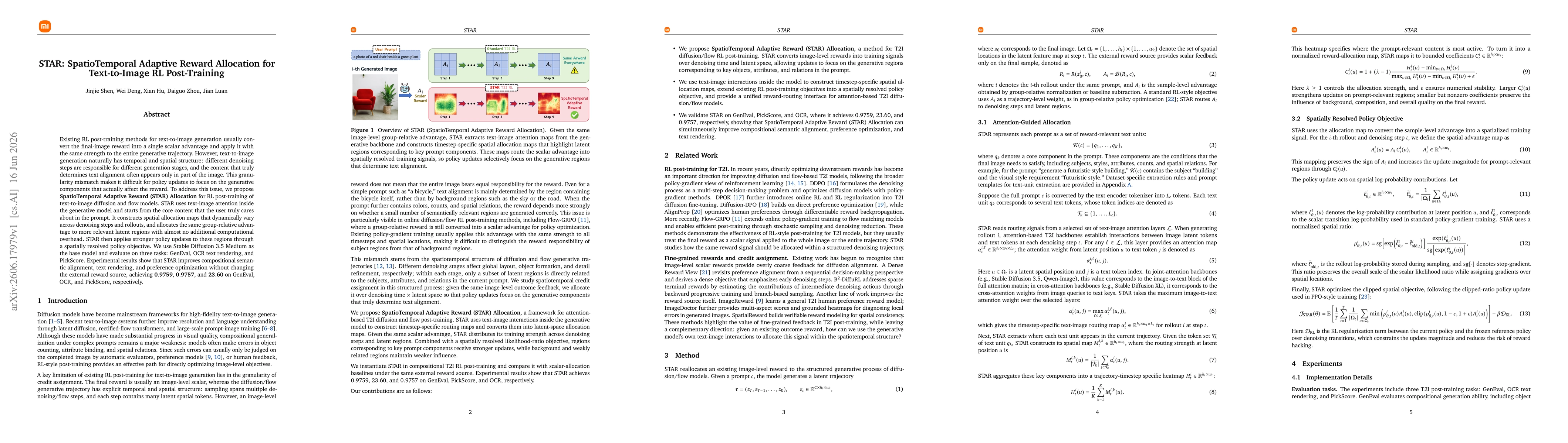 Thumbnail for STAR: SpatioTemporal Adaptive Reward Allocation for Text-to-Image RL Post-Training