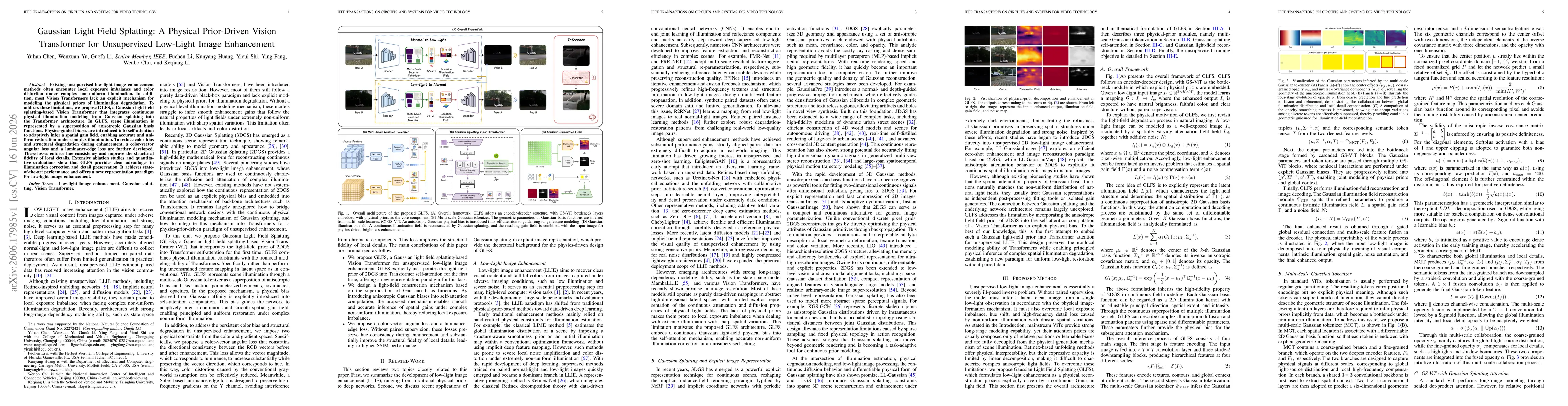 Thumbnail for Gaussian Light Field Splatting: A Physical Prior-Driven Vision Transformer for Unsupervised Low-Light Image Enhancement