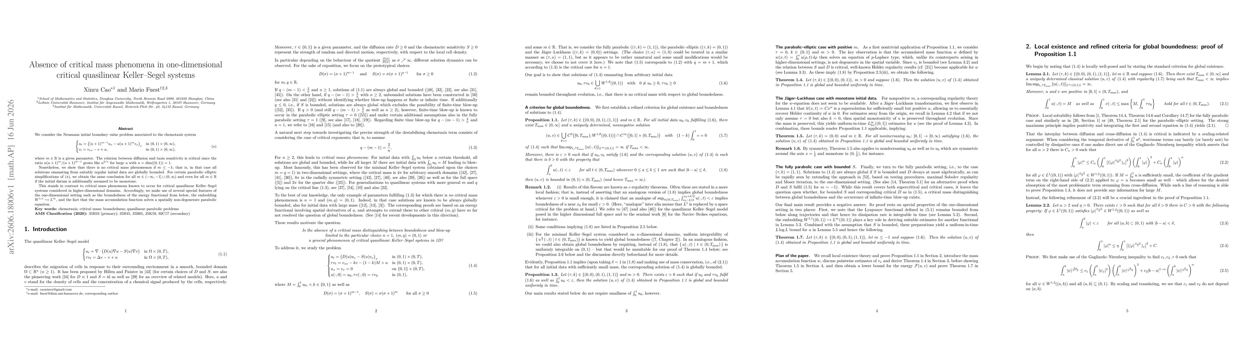 Thumbnail for Absence of critical mass phenomena in one-dimensional critical quasilinear Keller-Segel systems