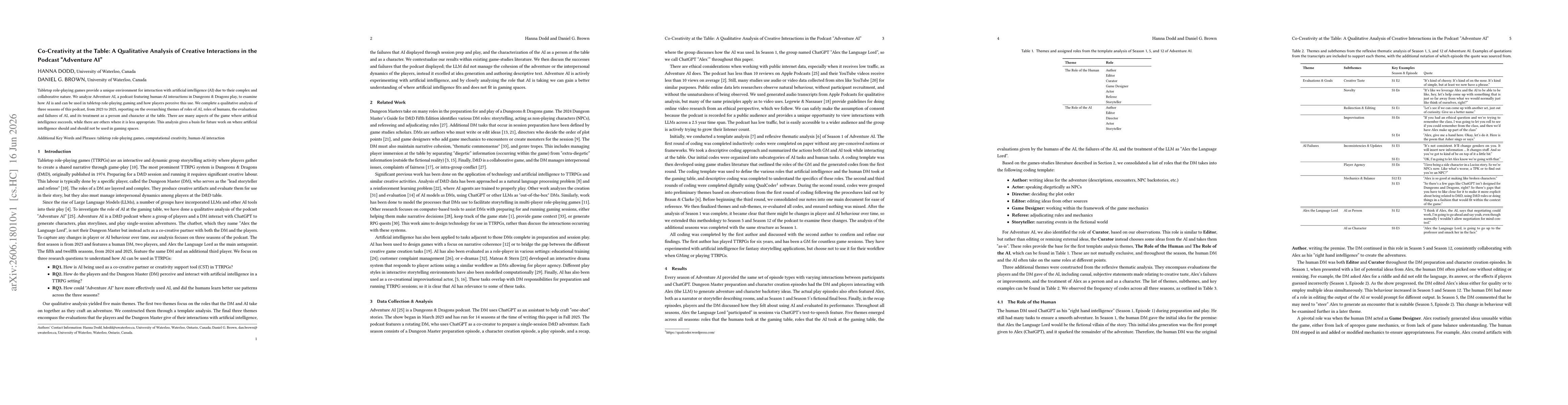 Thumbnail for Co-Creativity at the Table: A Qualitative Analysis of Creative Interactions in the Podcast "Adventure AI"